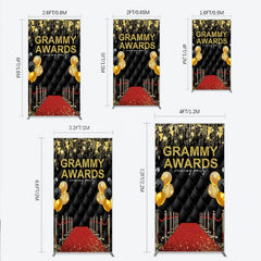 Lofaris Black and Gold Glitter Awards Night Rectangle Backdrop Kit Elegant Red Carpet Viewing Party Decor
