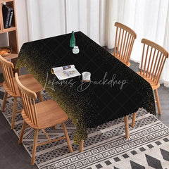 Lofaris Black and Gold Glitter Gradient Rectangle Tablecloth with Scalloped Edge Elegant Party Celebration Decor