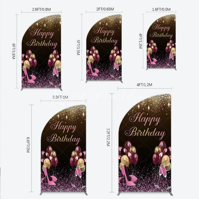 Lofaris Black and Gold Glitter Half Moon Arch Backdrop High Heels Champagne Birthday Party Decor Pink Balloon Theme Background for Women