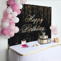 Lofaris Black and Gold Glitter Happy Birthday Backdrop Shining Sequin Rain Photography Background