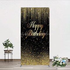 Lofaris Black and Gold Glitter Happy Birthday Rectangle Arch Backdrop Elegant Confetti Party Decoration for Celebrations