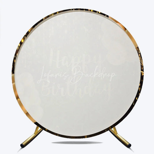 Lofaris Black and Gold Happy Birthday Round Backdrop Glitter Bokeh Lights Balloons Party Cover
