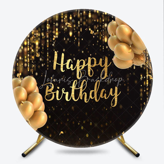 Lofaris Black and Gold Happy Birthday Round Backdrop Glitter Bokeh Lights Balloons Party Cover