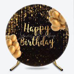 Lofaris Black and Gold Happy Birthday Round Backdrop Glitter Bokeh Lights Balloons Party Cover