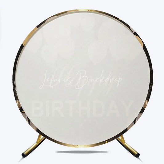 Lofaris Black and Gold Happy Birthday Round Backdrop with Balloons Confetti Elegant Champagne Celebration Party Decor