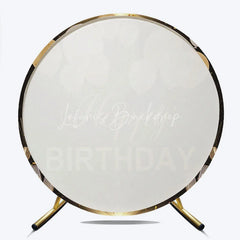 Lofaris Black and Gold Happy Birthday Round Backdrop with Balloons Confetti Elegant Champagne Celebration Party Decor