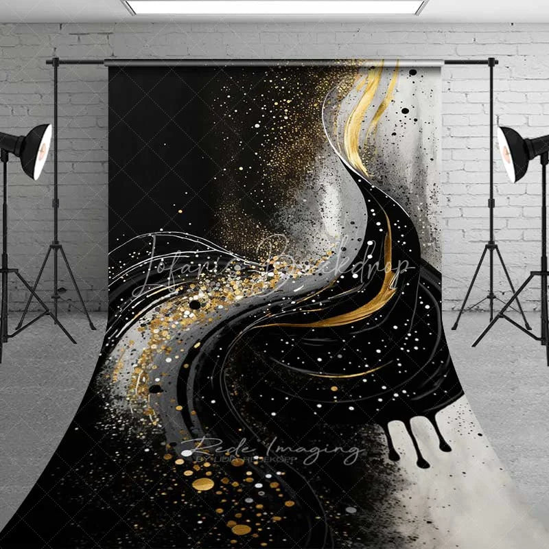 Lofaris Black and Gold Liquid Swirl Abstract Backdrop Thick Paint Drips Art Photography Background