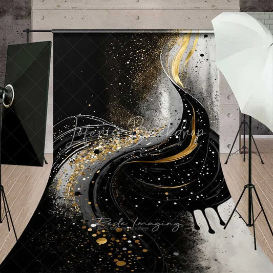 Lofaris Black and Gold Liquid Swirl Abstract Backdrop Thick Paint Drips Art Photography Background