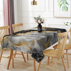 Lofaris Black and Gold Marble Texture Rectangle Tablecloth Luxury Stone Vein Table Cover Modern Formal Decor