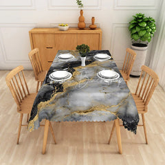 Lofaris Black and Gold Marble Texture Rectangle Tablecloth Luxury Stone Vein Table Cover Modern Formal Decor