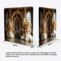 Lofaris Black and Gold Ornate Door Square Double-Sided Backdrop Elegant Feather Balloon Decor for Parties
