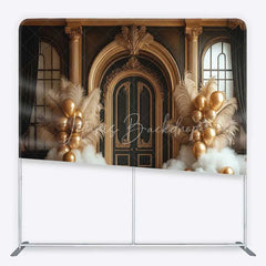 Lofaris Black and Gold Ornate Door Square Double-Sided Backdrop Elegant Feather Balloon Decor for Parties
