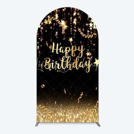 Lofaris Black and Gold Sparkling Happy Birthday Arch Backdrop Kit Elegant Stars Glitter Party Decor