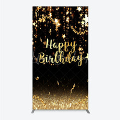 Lofaris Black and Gold Sparkling Happy Birthday Rectangle Backdrop Kit Elegant Stars Glitter Party Decor