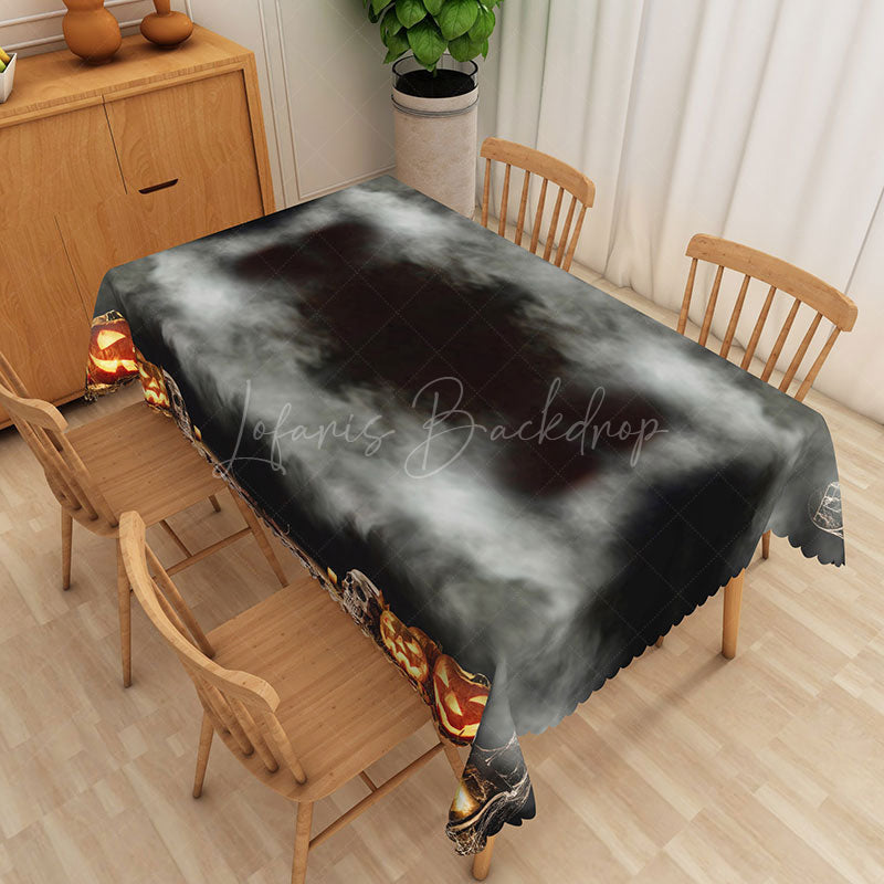 Lofaris Black and Gray Abstract Rectangle Tablecloth with Flame Fog Pattern for Moody Modern Decor