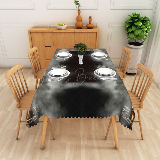 Lofaris Black and Gray Abstract Rectangle Tablecloth with Flame Fog Pattern for Moody Modern Decor