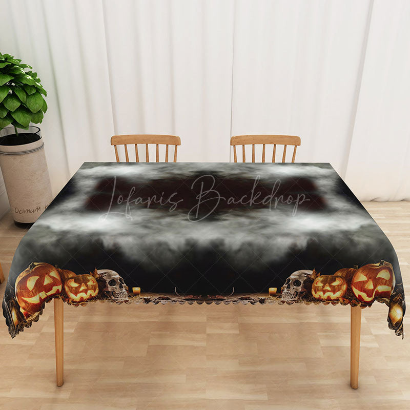 Lofaris Black and Gray Abstract Rectangle Tablecloth with Flame Fog Pattern for Moody Modern Decor