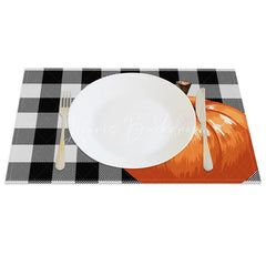 Lofaris Black and Gray Intersecting Grid with Pumpkins Set of 4 Placemats for Modern Farmhouse Fall Decor