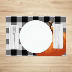 Lofaris Black and Gray Intersecting Grid with Pumpkins Set of 4 Placemats for Modern Farmhouse Fall Decor