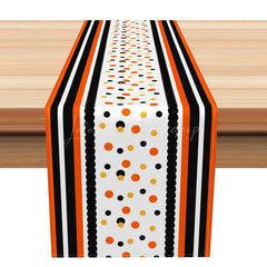 Lofaris Black and Orange Autumn Table Runner Stripes Polka Dots Pattern Fun Halloween or Thanksgiving Party Decor
