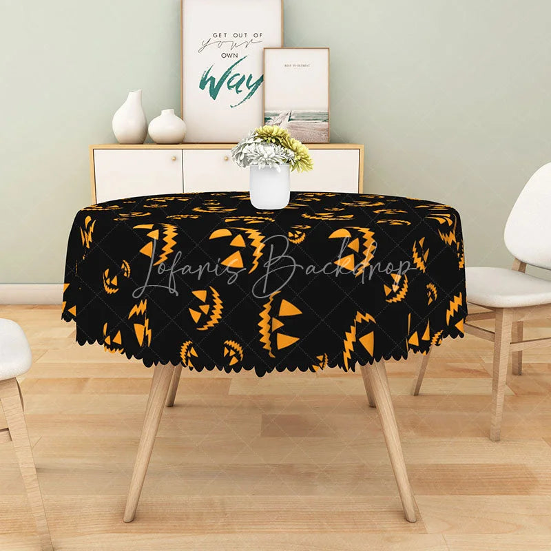 Lofaris Black and Orange Jack-o’-Lantern Halloween Round Tablecloth for Spooky Festive Party Decor