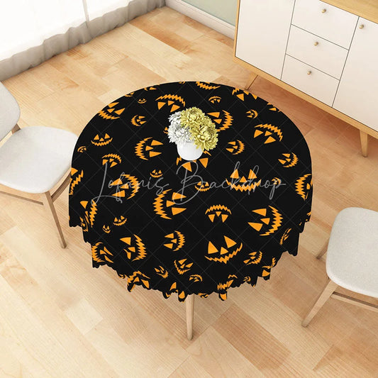 Lofaris Black and Orange Jack-o’-Lantern Halloween Round Tablecloth for Spooky Festive Party Decor