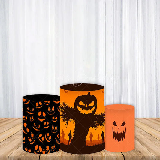 Lofaris Black and Orange Spooky Halloween Pumpkin Faces Cylinder Cover Scarecrow Party Decor