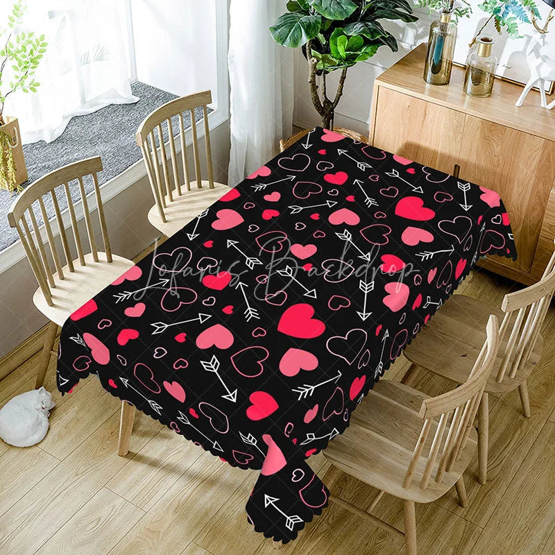 Lofaris Black and Pink Cupid Arrow Rectangle Tablecloth Romantic Heart Love Pattern Valentine Anniversary Dining Decor