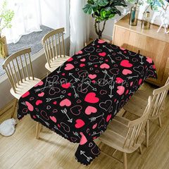 Lofaris Black and Pink Cupid Arrow Rectangle Tablecloth Romantic Heart Love Pattern Valentine Anniversary Dining Decor