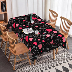 Lofaris Black and Pink Cupid Arrow Rectangle Tablecloth Romantic Heart Love Pattern Valentine Anniversary Dining Decor