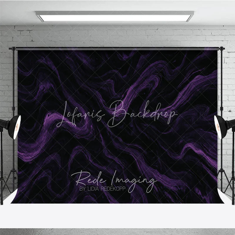 Lofaris Black and Purple Abstract Swirling Photography Backdrop Elegant Marble Texture for Dramatic Portrait Photo Shoots