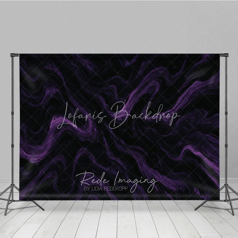 Lofaris Black and Purple Abstract Swirling Photography Backdrop Elegant Marble Texture for Dramatic Portrait Photo Shoots