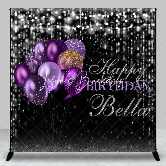 Lofaris Black and Purple Gold Glitter Balloons Happy Birthday Custom Backdrop Elegant Sparkling Celebration Party Decor