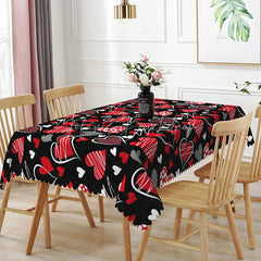 Lofaris Black and Red Scribble Heart Rectangle Tablecloth Hand Drawn Love Doodle Pattern Artistic Valentine Party Decor