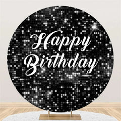 Lofaris Black and Silver Glitter Sequins Round Backdrop Happy Birthday Party Decoration Shimmering Bokeh Circle Cover