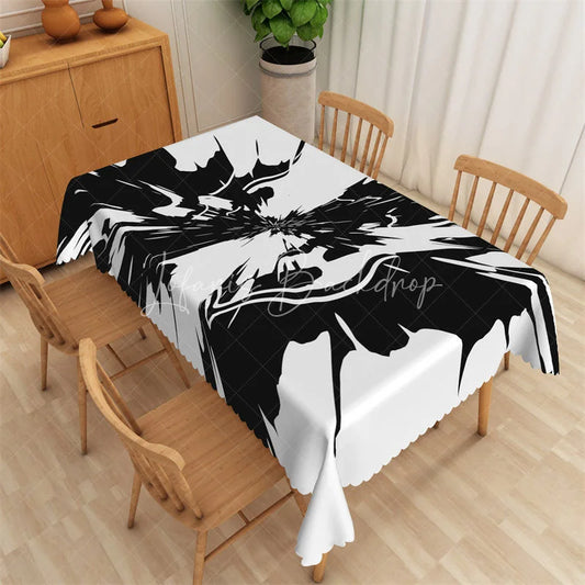 Lofaris Black and White Abstract Splash Rectangle Tablecloth Modern Ink Explosion Graphic Table Cover Decor