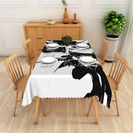 Lofaris Black and White Abstract Splash Rectangle Tablecloth Modern Ink Explosion Graphic Table Cover Decor