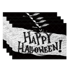Lofaris Black and White Bat Halloween Set of 4 Placemats for Modern Gothic Spooky Party Decorations