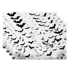 Lofaris Black and White Bat Halloween Style Set of 4 Placemats for Modern Gothic Spooky Decorations