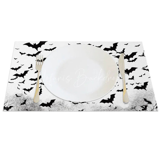 Lofaris Black and White Bat Halloween Style Set of 4 Placemats for Modern Gothic Spooky Decorations