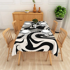 Lofaris Black and White Bold Marble Rectangle Tablecloth Abstract Wave Pattern Modern Table Cover Decor