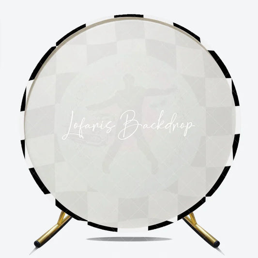 Lofaris Black and White Checkered 1950s Rock Roll Happy 5th Birthday Round Backdrop Retro Car Milkshake Party Decor