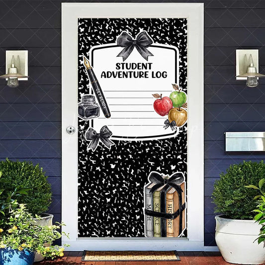 Lofaris Black and White Composition Notebook Student Adventure Log Door Cover School Books Apples for Back