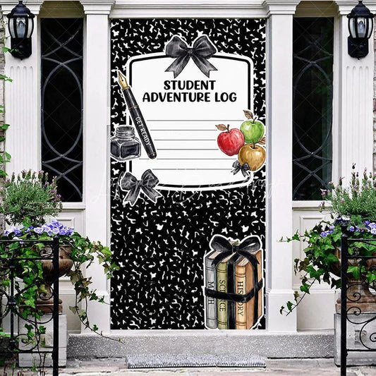 Lofaris Black and White Composition Notebook Student Adventure Log Door Cover School Books Apples for Back