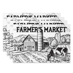 Lofaris Black and White Farm Scene Style Set of 4 Placemats for Rustic Country Modern Farmhouse Kitchen Decor