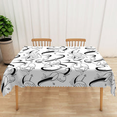 Lofaris Black and White Fish Totem Tablecloth for Modern Coastal Nautical or Minimalist Dining Decor
