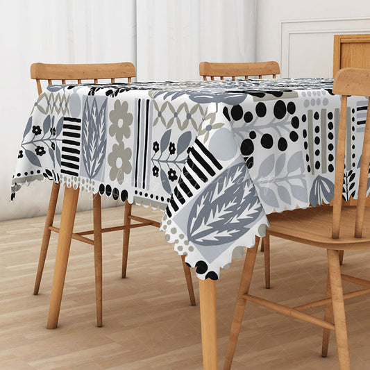 Lofaris Black and White Floral Leaf Rectangle Tablecloth for Modern Botanical Minimalist Dining Decor