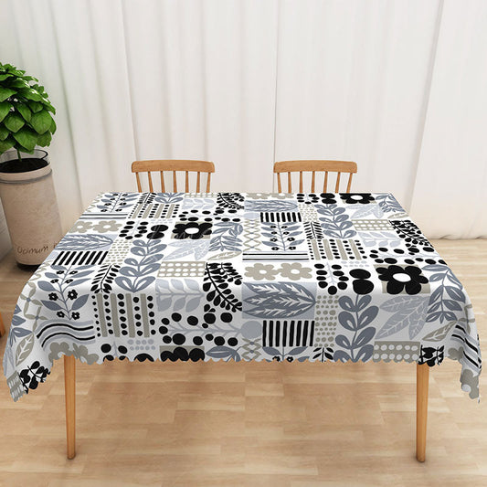 Lofaris Black and White Floral Leaf Rectangle Tablecloth for Modern Botanical Minimalist Dining Decor