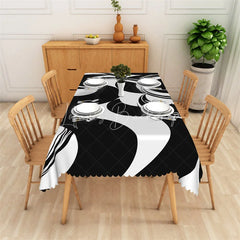 Lofaris Black and White Geometric Crescent Rectangle Tablecloth Abstract Curved Shape Modern Table Cover