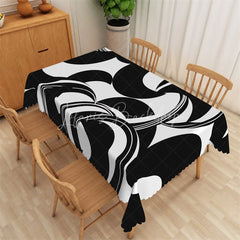 Lofaris Black and White Geometric Crescent Rectangle Tablecloth Abstract Curved Shape Modern Table Cover